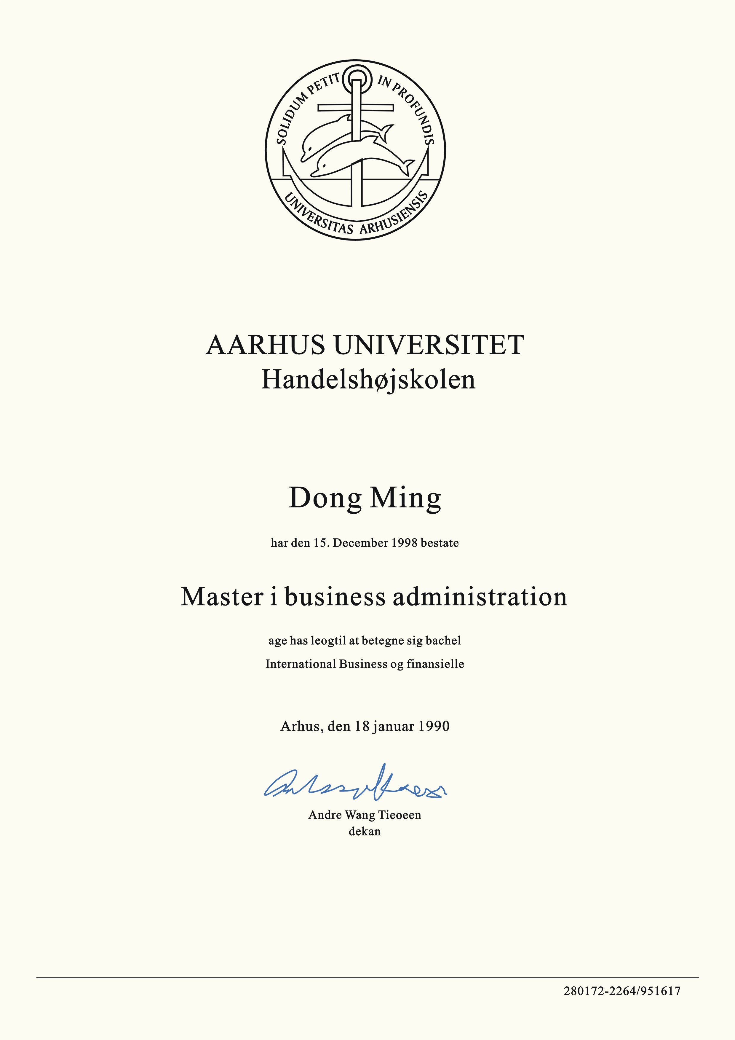 Danish Degree Certificate